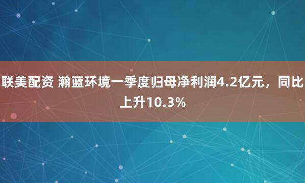 联美配资 瀚蓝环境一季度归母净利润4.2亿元，同比上升10.3%